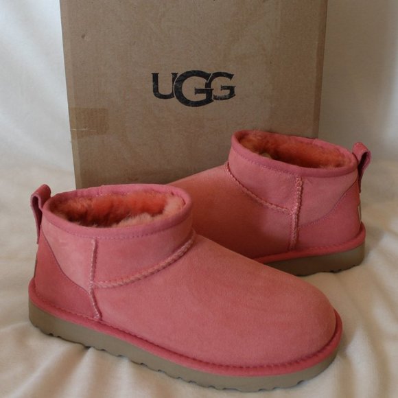 NIB UGG‎ ULTRAMINI SUEDE SHEARLING BOOTS PINK - Picture 1 of 8